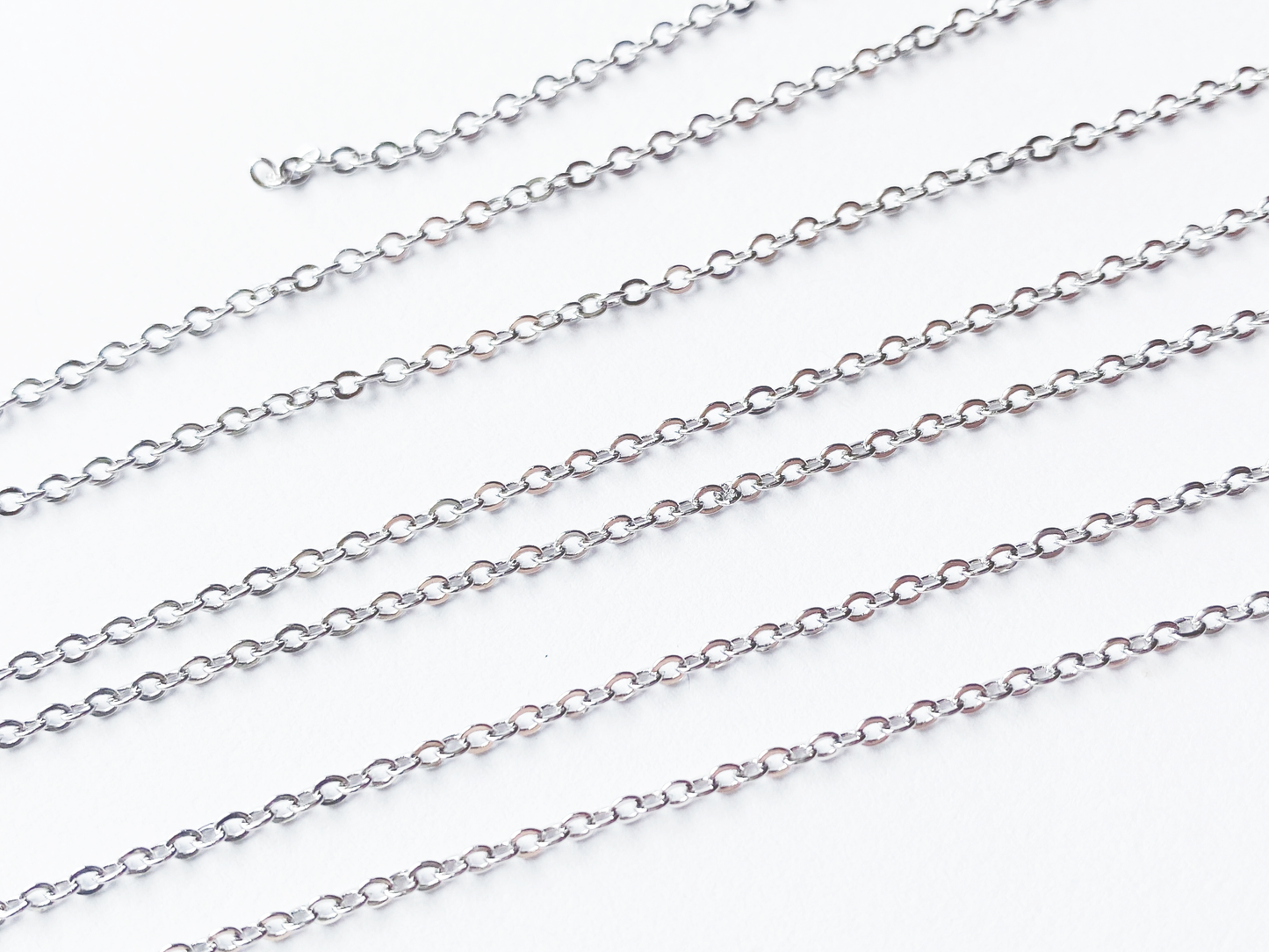 Rhodium Plated Brass Silver Flat Cable Chain