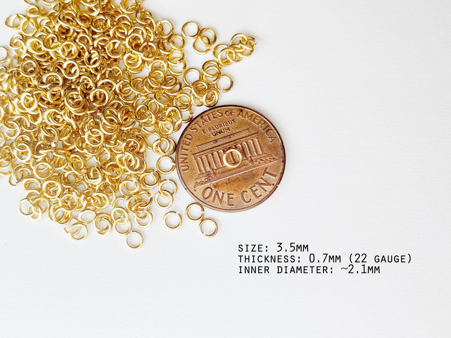 0.7 x 3.5mm Gold Open Jump Rings, 22 gauge