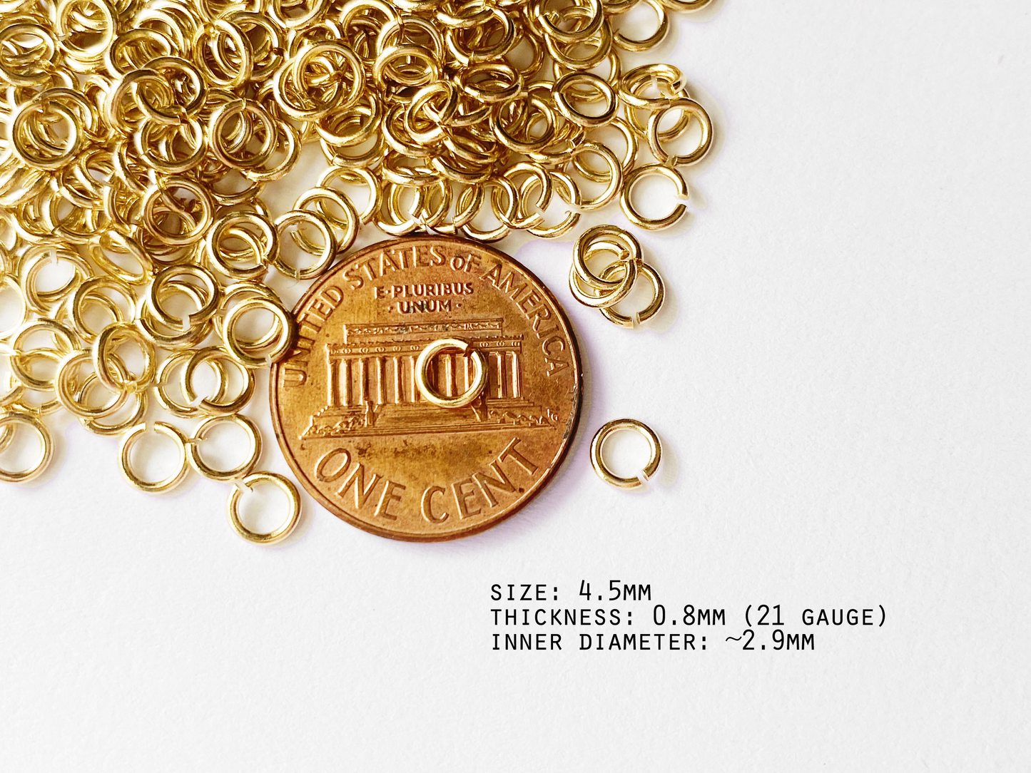 0.8 x 4.5mm Gold Open Jump Rings, 21 gauge