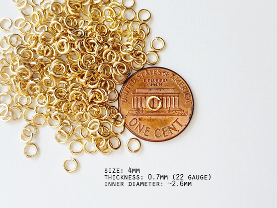 0.7 x 4mm Gold Open Jump Rings, 22 gauge