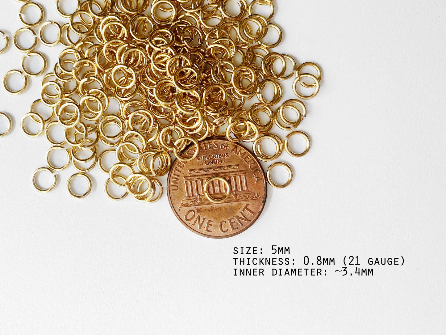 0.8 x 5mm Gold Open Jump Rings, 21 gauge