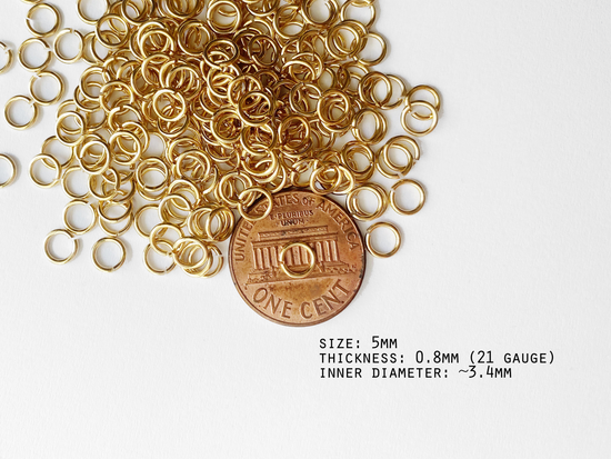0.8 x 5mm Gold Open Jump Rings, 21 gauge
