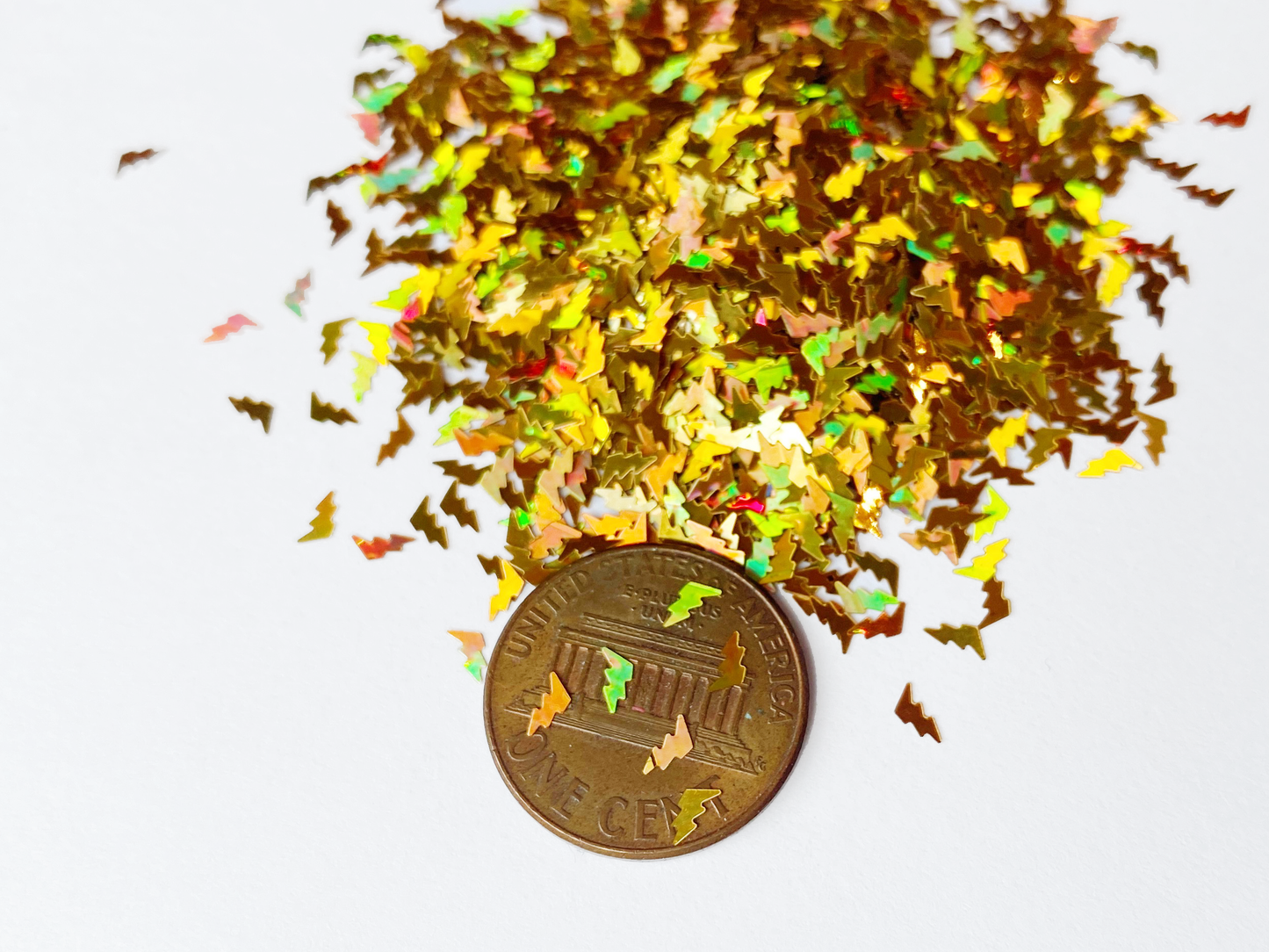 Tiny Holographic Gold Lightning Bolt Shape Glitter, 2x4mm