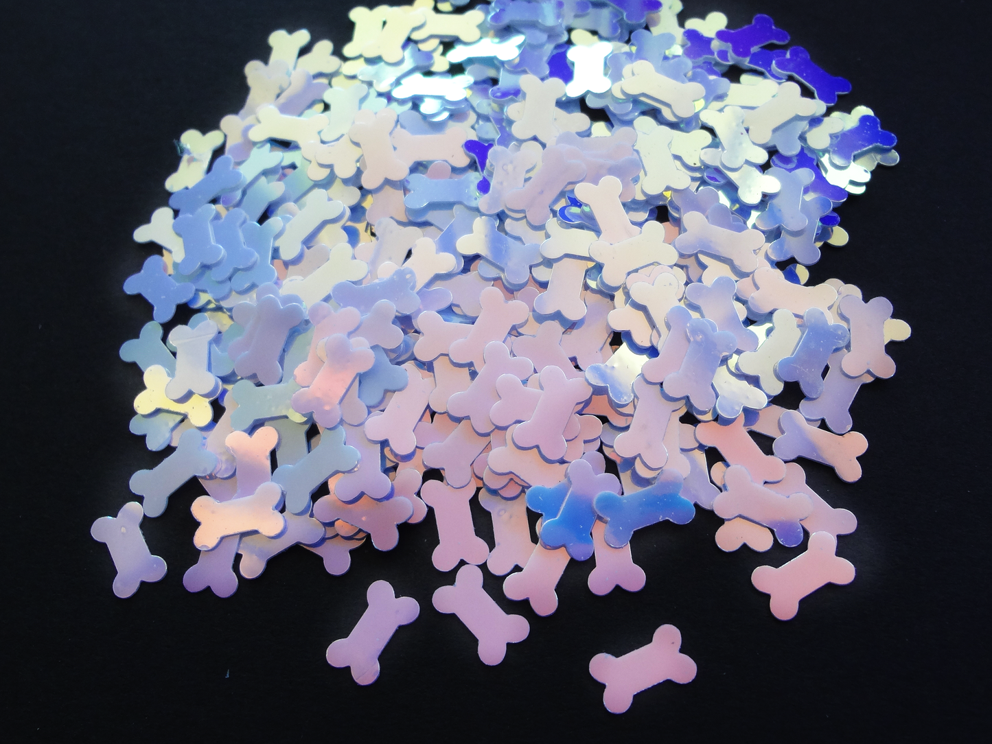 Iridescent Blue Chubby Bone Sequins, 8x6mm