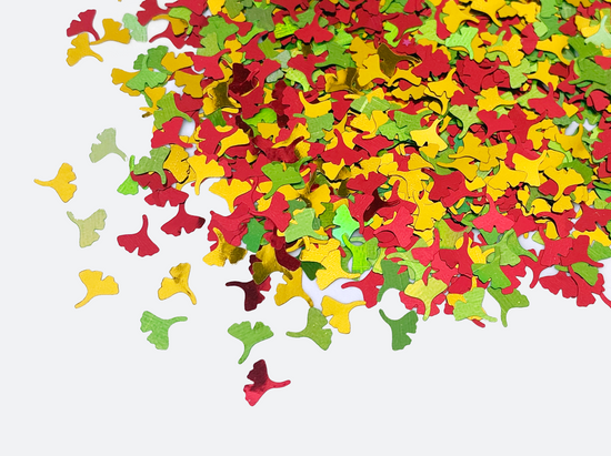 Ginkgo Leaves Glitter, 6mm, Choose from Red, Gold, Holo Green, or Mix of all Three Colors