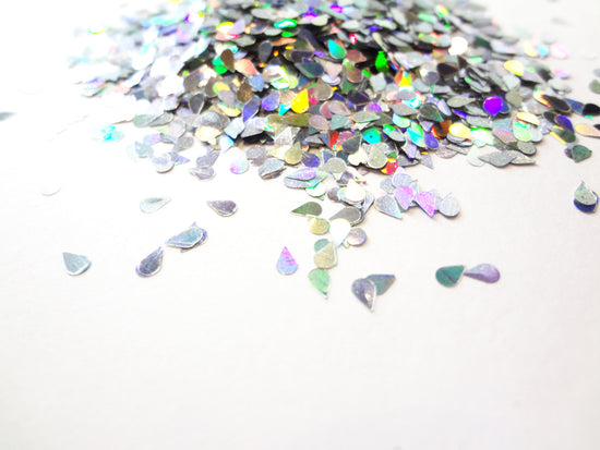 Holographic Silver Raindrops Glitter, 2x3mm