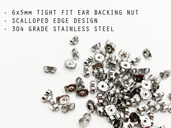 Scalloped Stainless Steel Earring Backs, 304 Grade Hypoallergenic Ear Clutches