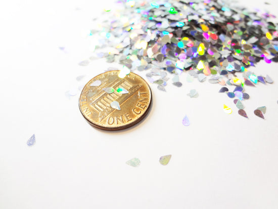 Holographic Silver Raindrops Glitter, 2x3mm