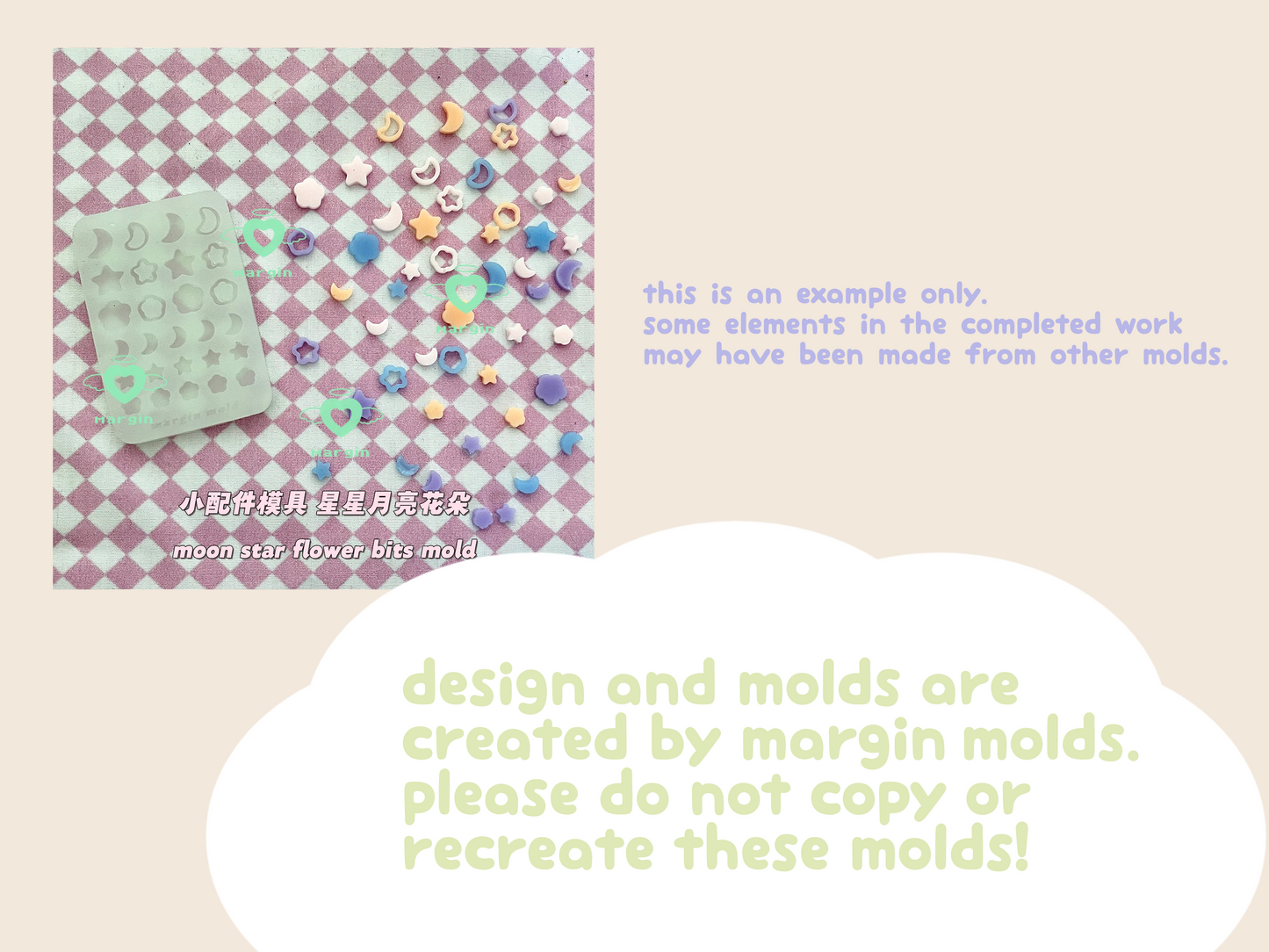 Tiny Moon, Stars, and Flowers Bits Silicone Mold, Matte UV Resin Mold