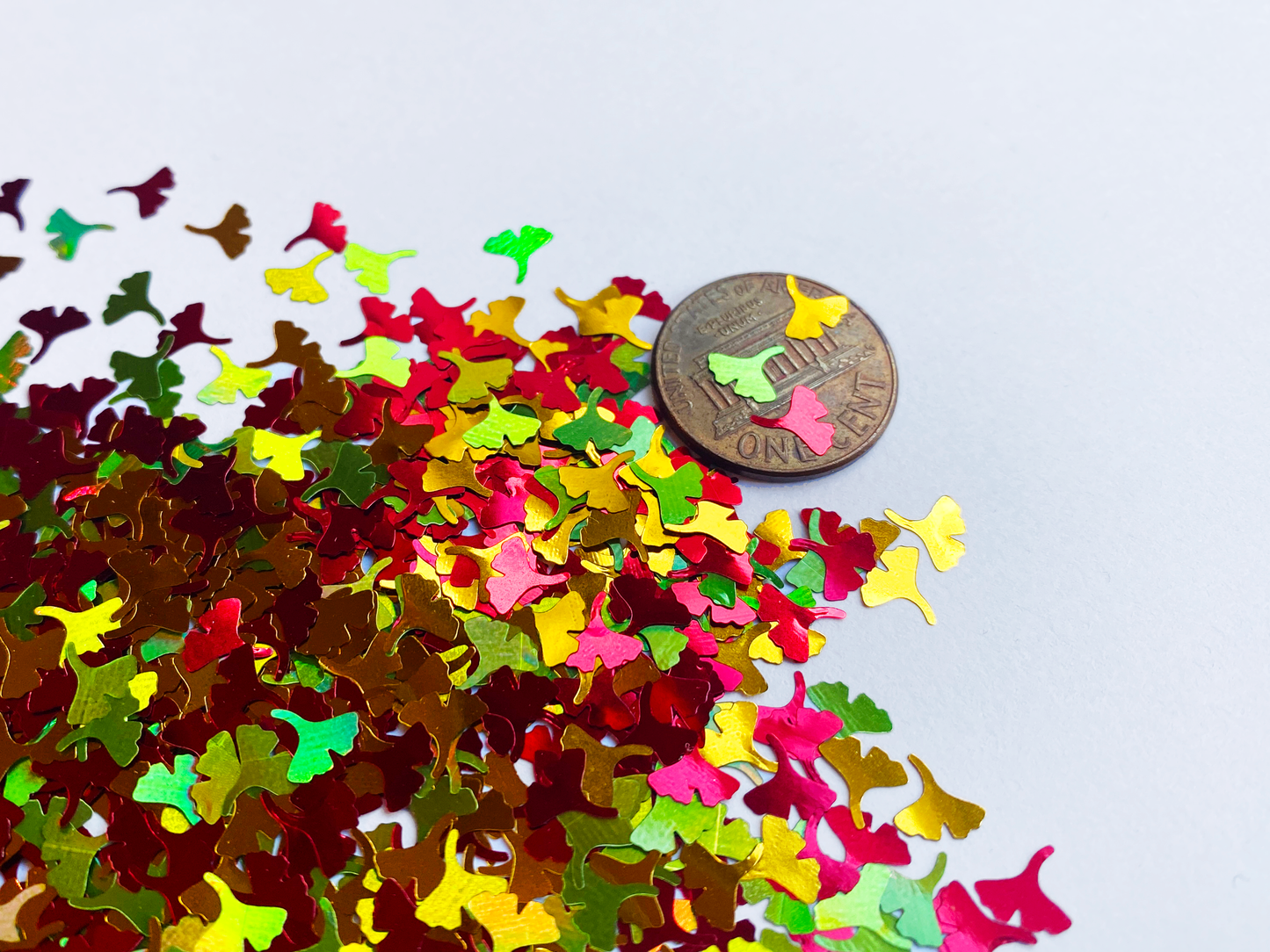 Ginkgo Leaves Glitter, 6mm, Choose from Red, Gold, Holo Green, or Mix of all Three Colors