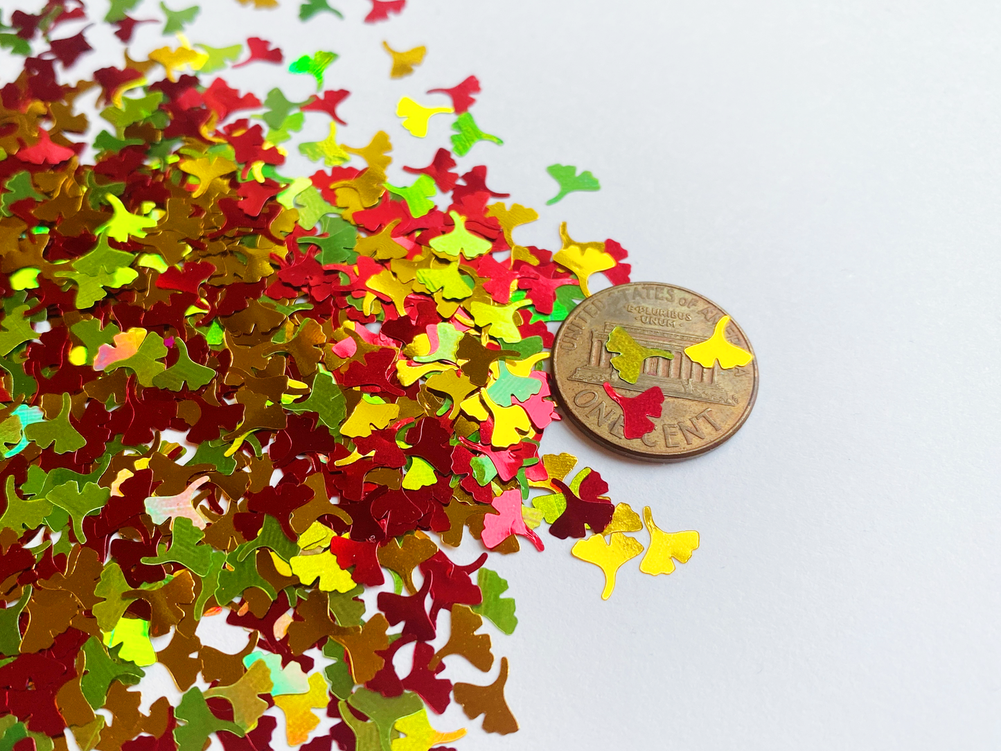 Ginkgo Leaves Glitter, 6mm, Choose from Red, Gold, Holo Green, or Mix of all Three Colors