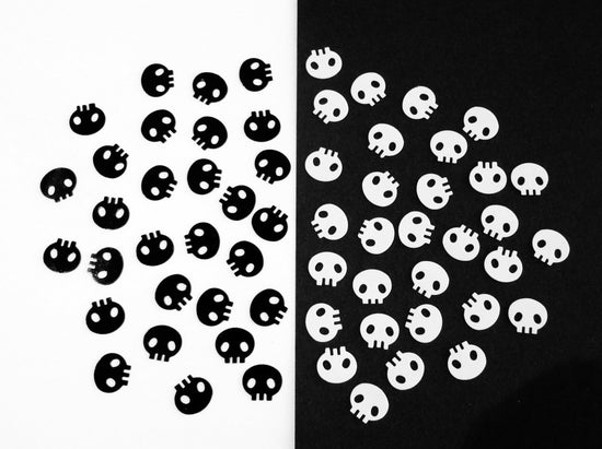 Skull Sequins, 10x9mm, Choose White, Black or Both