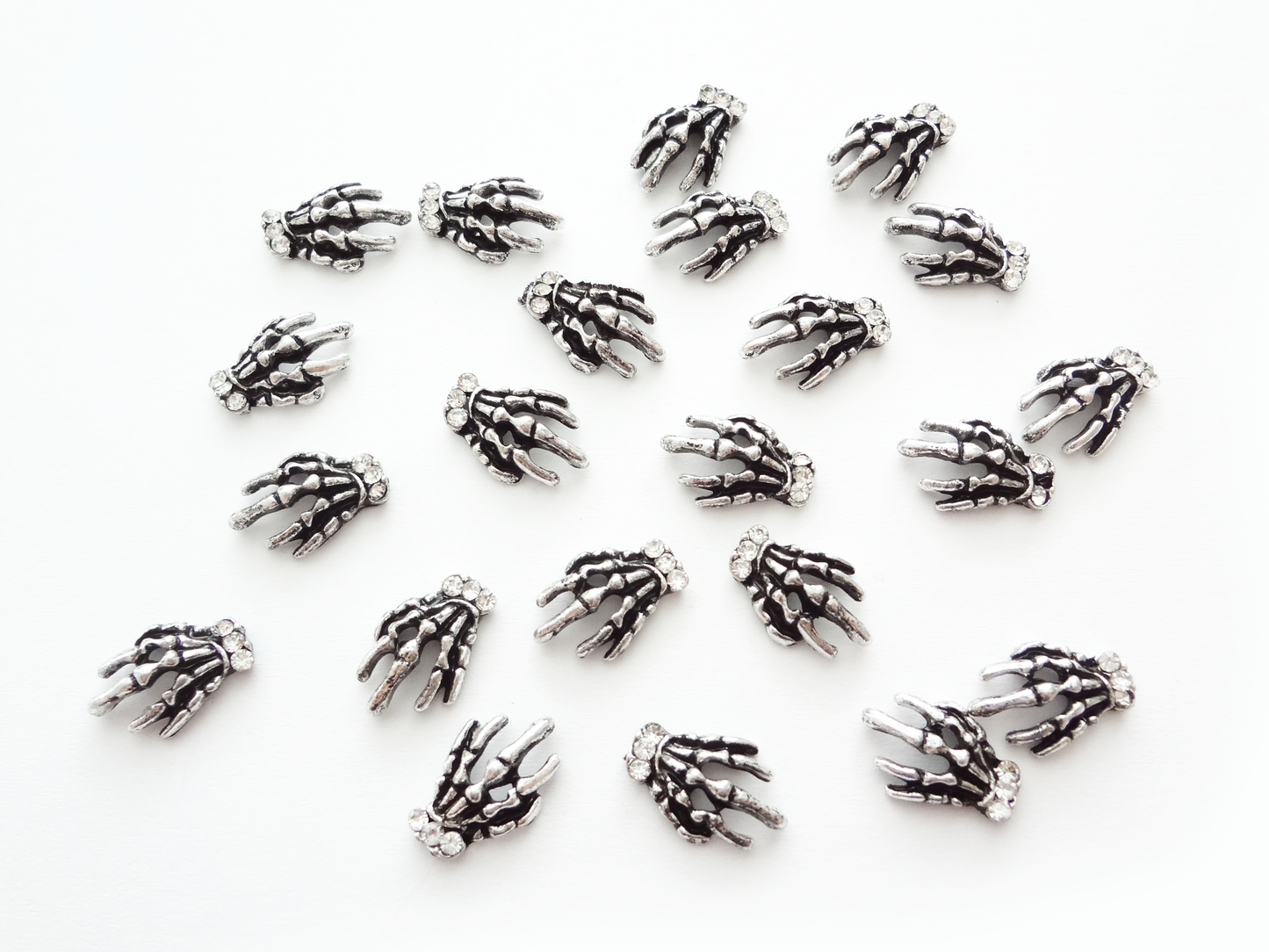 13x10mm 3D Antique Silver Skeleton Hands with Rhinestones