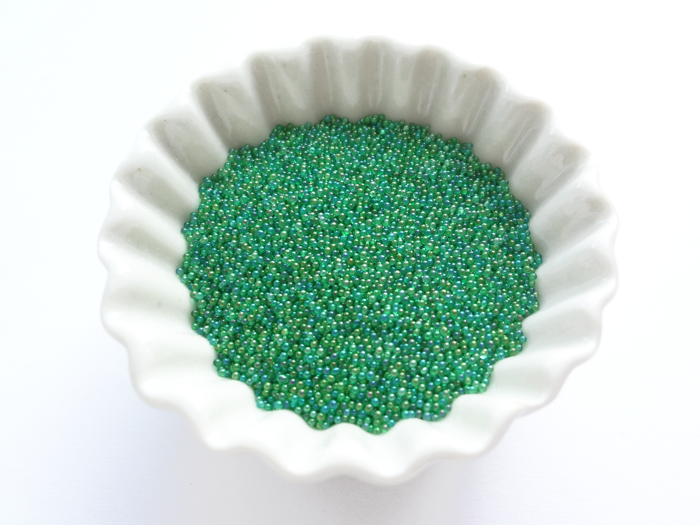 0.6-0.8mm IRIDESCENT JUNGLE GREEN Clear AB Microbeads