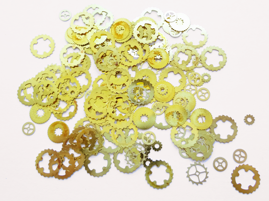 2mm, 3mm, 5mm, 6mm Gold Mixed Gears, Nail Art Slices