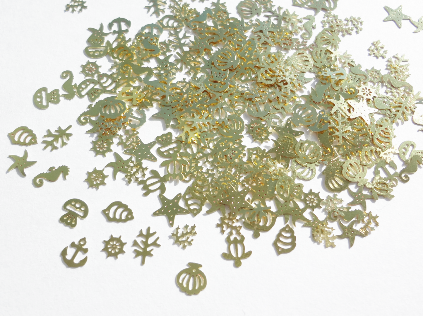 3mm to 6mm Gold Mixed Metal Ocean Life, Nail Art Slices