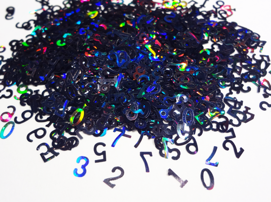Holographic Black Numbers Glitter, 5mm