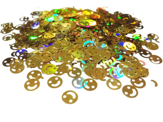 Holographic Gold Smiley Face Glitter, 6mm