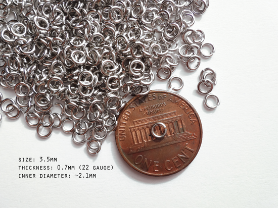 0.7 x 3.5mm Silver Open Jump Rings, 22 gauge