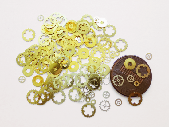 2mm, 3mm, 5mm, 6mm Gold Mixed Gears, Nail Art Slices