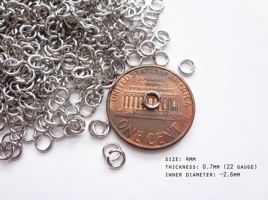 0.7 x 4mm Silver Open Jump Rings, 22 gauge