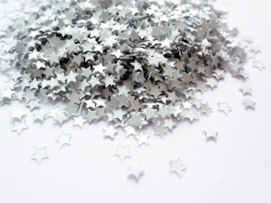 Load image into Gallery viewer, Matte Satin Silver Tiny Star Sequins, 3mm

