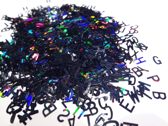 Holographic Black Alphabet Glitter, 5mm, IMPERFECT