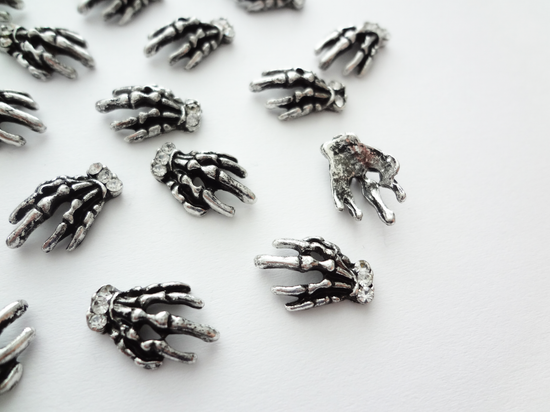 13x10mm 3D Antique Silver Skeleton Hands with Rhinestones