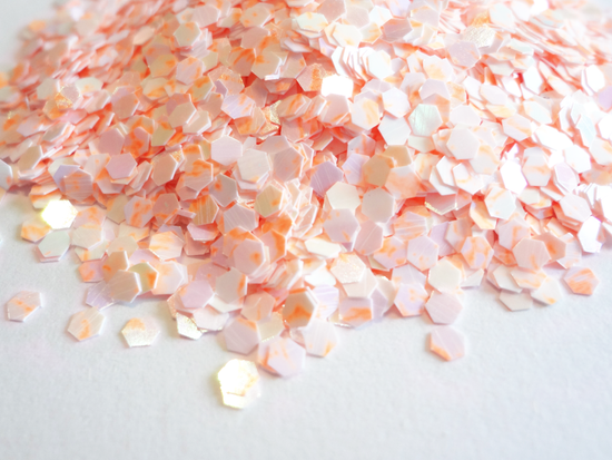 Iridescent Cream Peach Pink Loose Glitter, .080" Hex, 2mm, 1/12