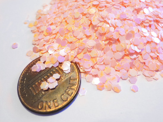 Iridescent Cream Peach Pink Loose Glitter, .080" Hex, 2mm, 1/12