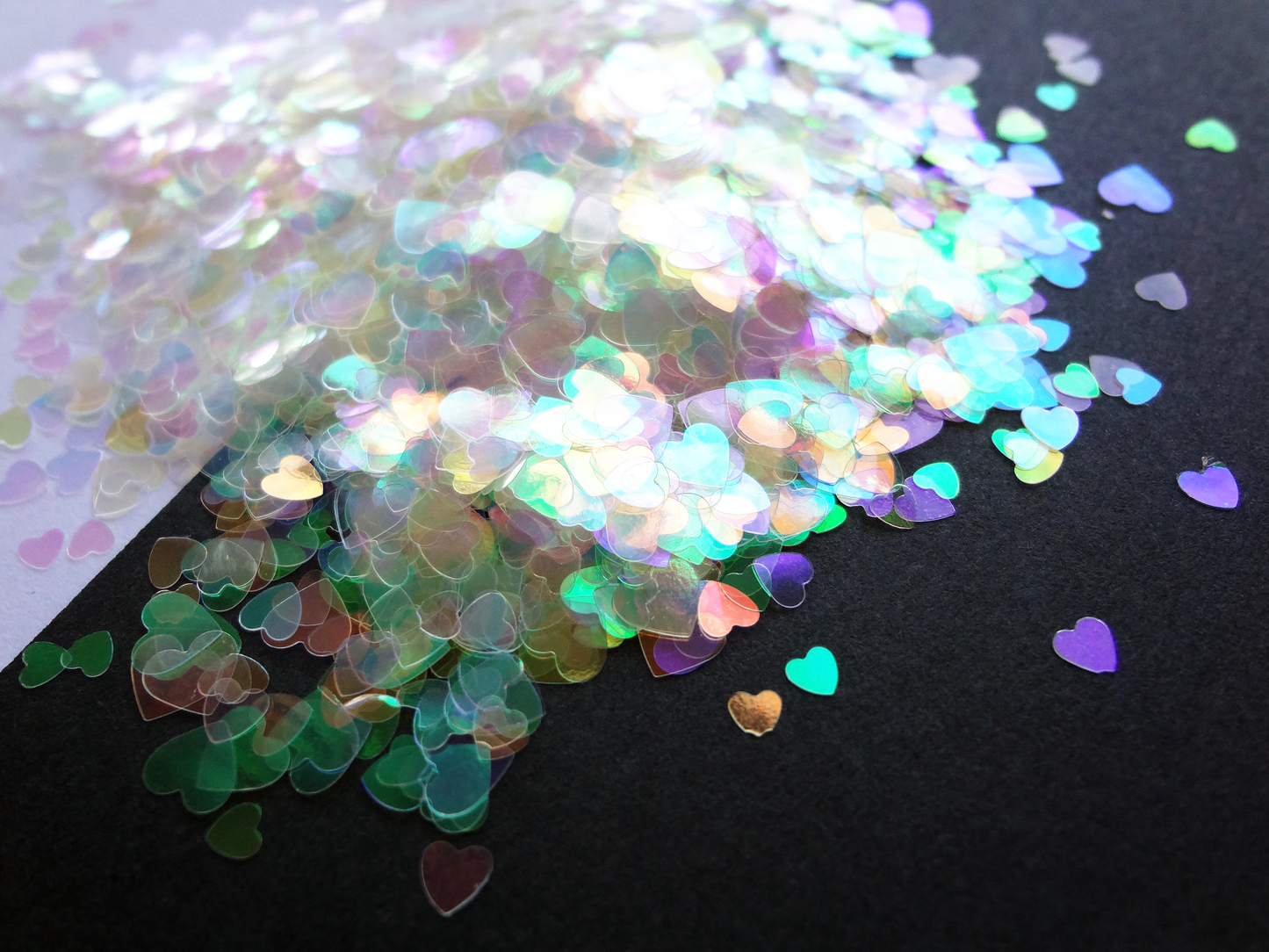 Load image into Gallery viewer, Iridescent Hearts Glitter, 2mm, 3mm, and 4mm mix, Solvent Resistant Glitter
