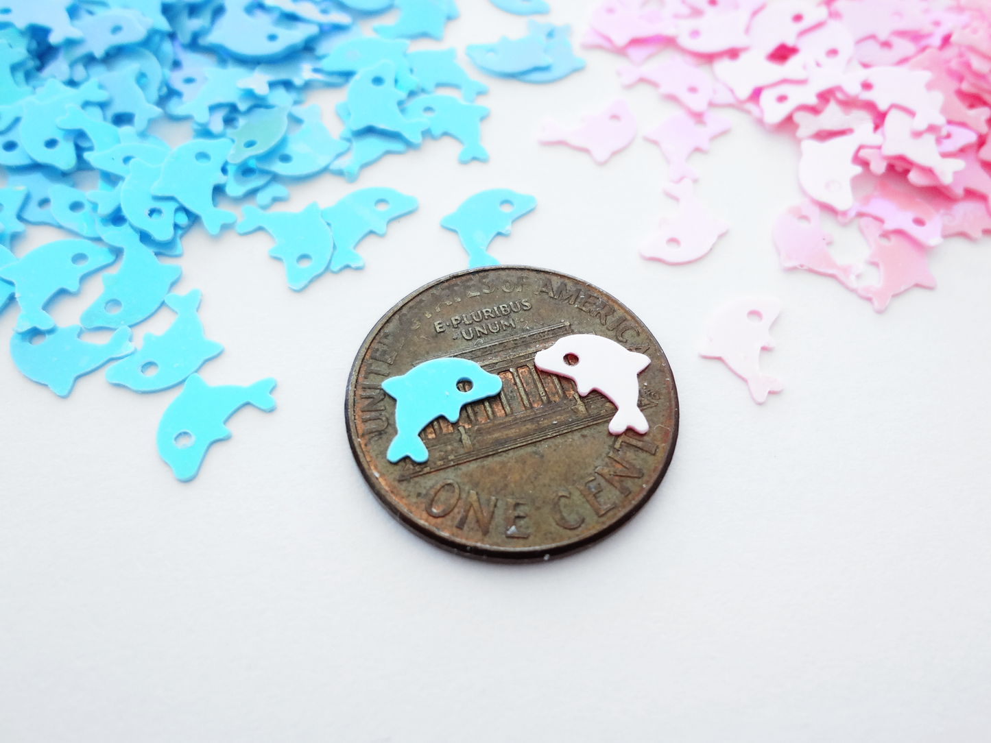 Iridescent Dolphins, Pink or Blue 7x5mm