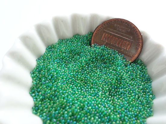 0.6-0.8mm IRIDESCENT JUNGLE GREEN Clear AB Microbeads