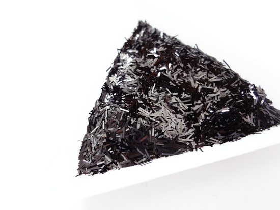 Charcoal Black Tinsel, 0.2x3mm, Solvent Resistant Glitter