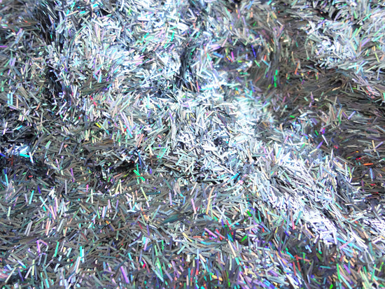 Holographic Laser Silver Tinsel Glitter, 0.2x3mm, Solvent Resistant Glitter