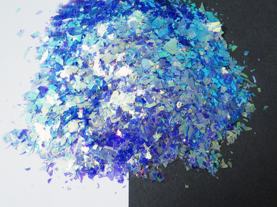 Iridescent Blue Mylar Flakes with Purple Undertones