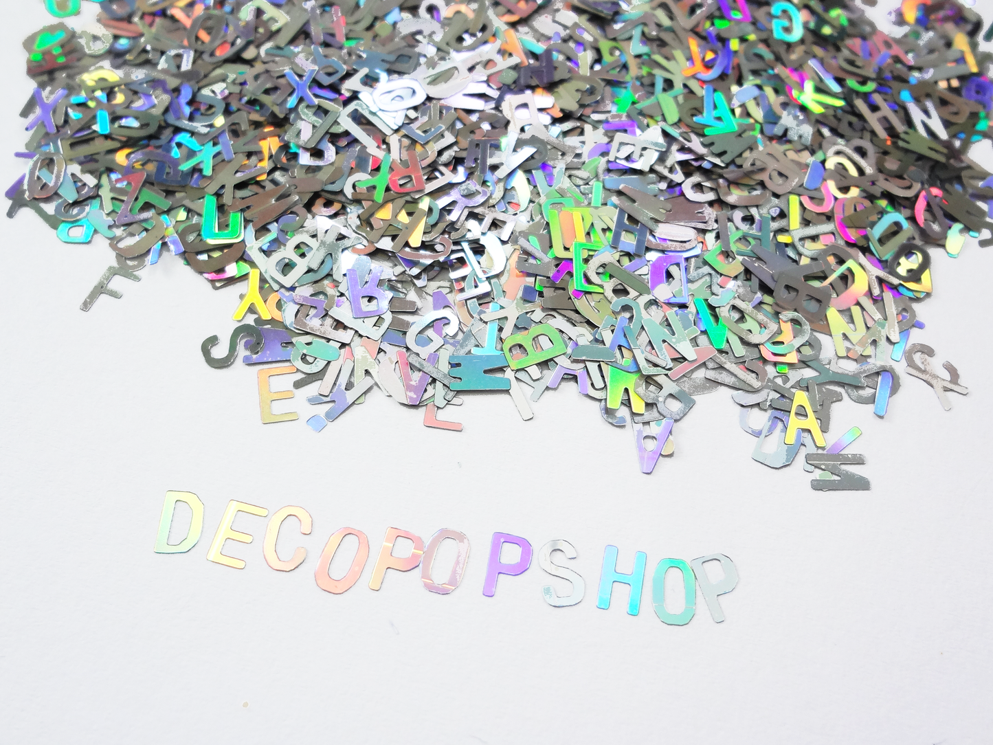 Holographic Silver Alphabet Glitter, 5mm, IMPERFECT, Solvent Resistant Glitter