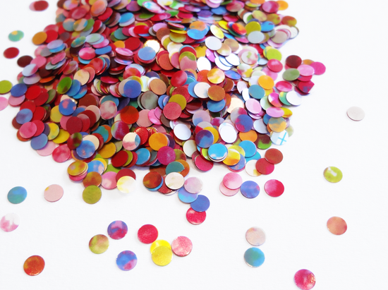 Rainbow Tie Dye Circle Dots Shape Glitter, 3mm, Solvent Resistant Glitter