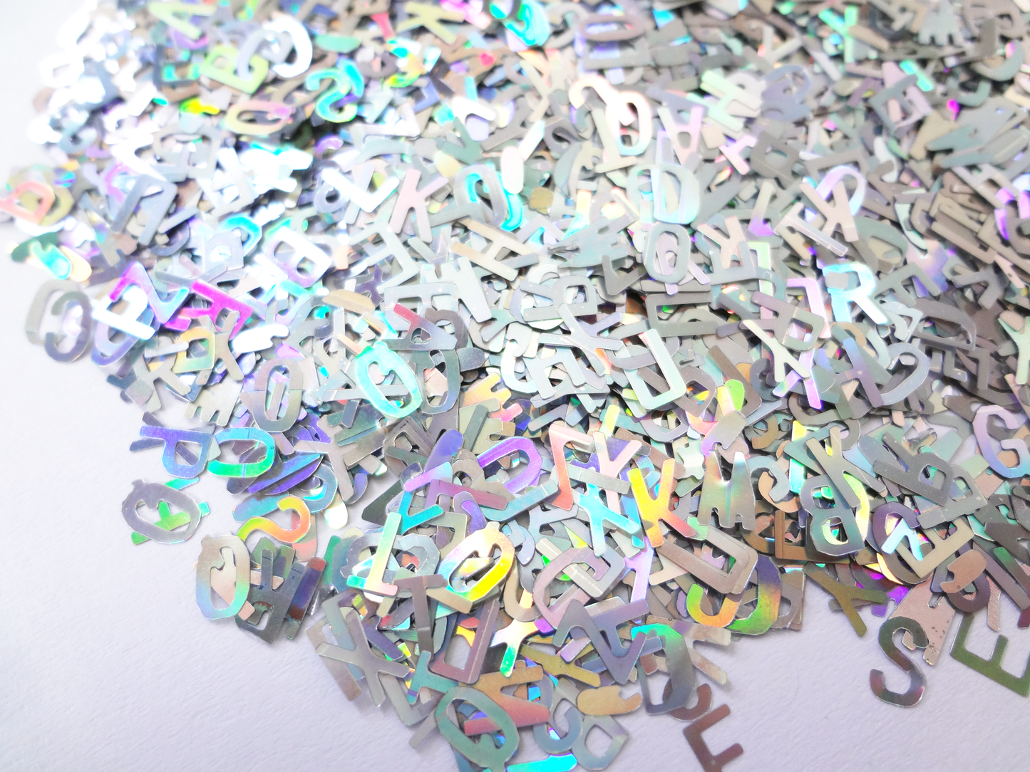 Holographic Silver Alphabet Glitter, 5mm, IMPERFECT, Solvent Resistant Glitter