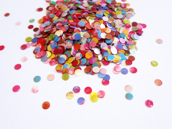 Rainbow Tie Dye Circle Dots Shape Glitter, 3mm, Solvent Resistant Glitter