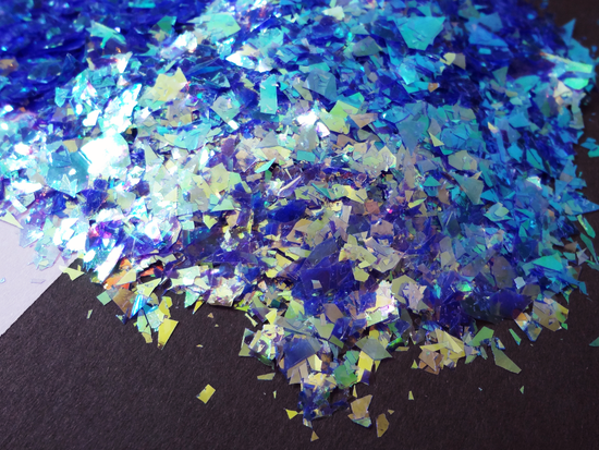 Iridescent Blue Mylar Flakes with Purple Undertones