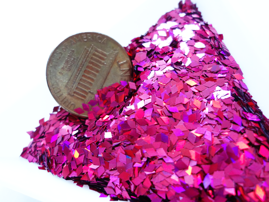 Holographic Wildberry Pink Diamond Shape Glitter, 3x1.5mm, Solvent Resistant Glitter