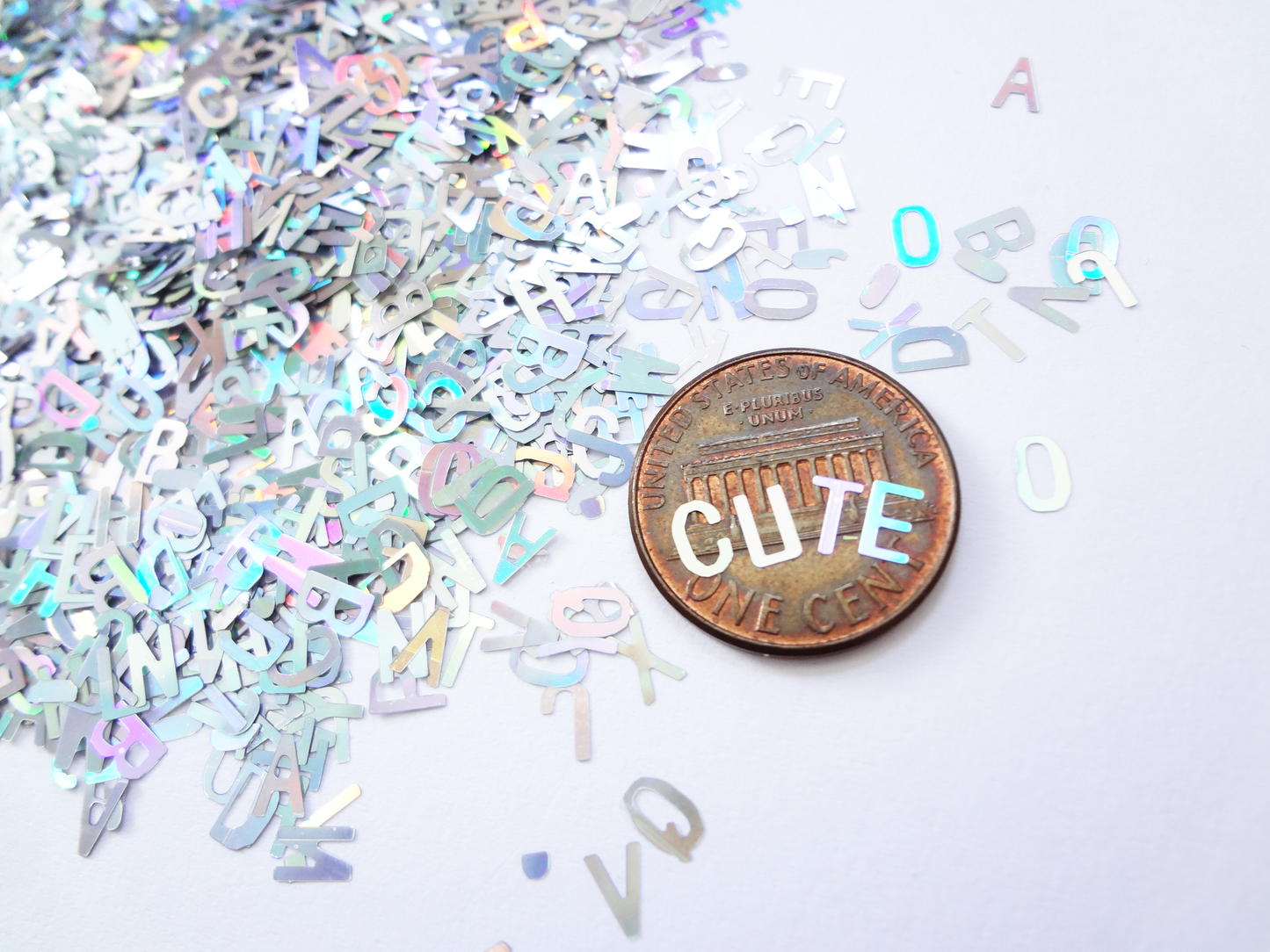 Holographic Silver Alphabet Glitter, 5mm, IMPERFECT, Solvent Resistant Glitter