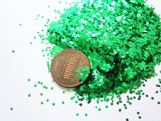 Clover Green Loose Glitter, .040" Hex, 1mm, 1/24