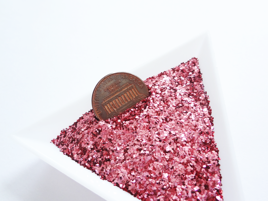 Coral Pink Loose Fine Glitter, .025" Hex, 0.6mm, 1/40 Solvent Resistant Glitter