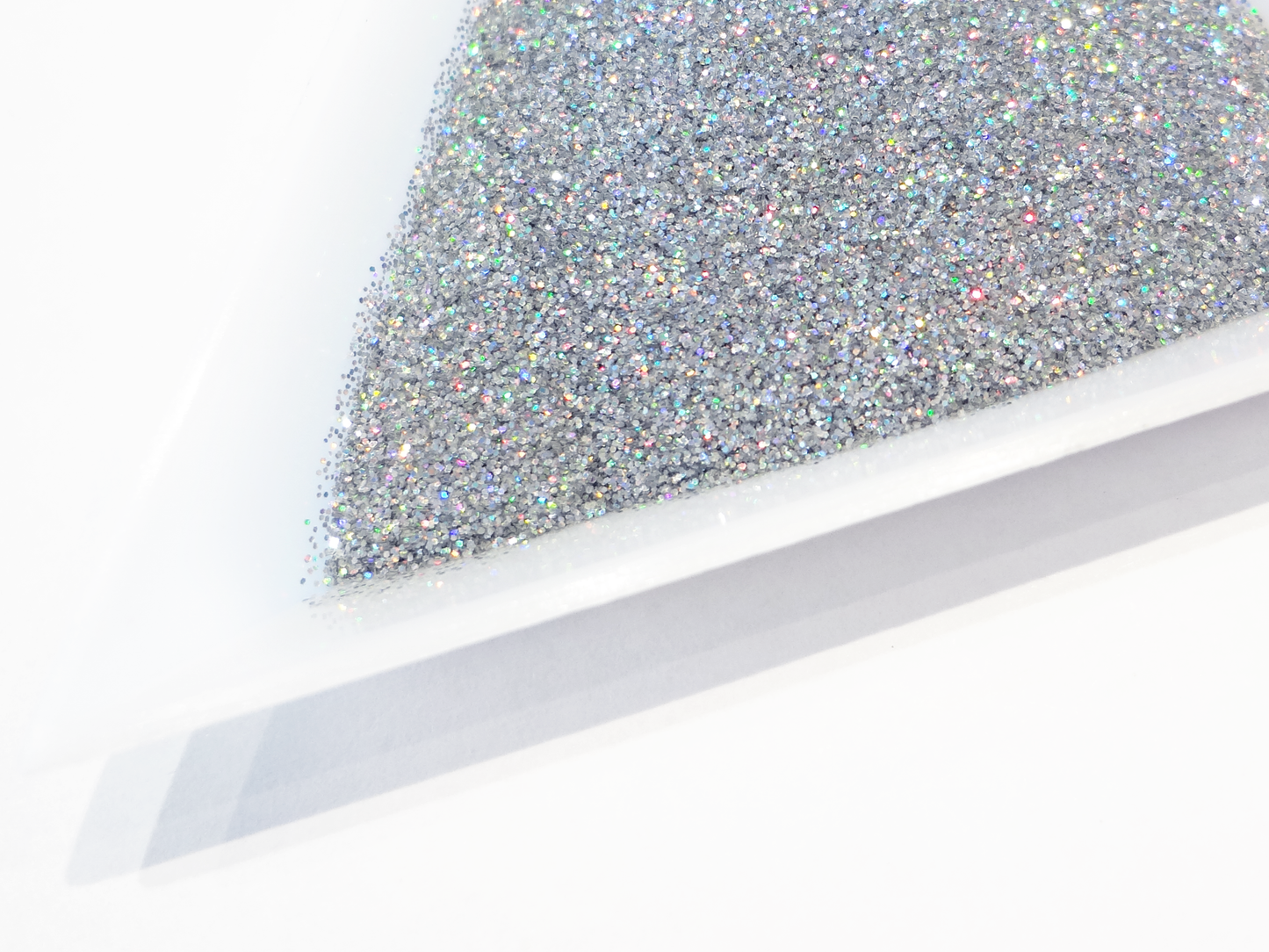 Load image into Gallery viewer, Holographic Laser Silver Loose Ultra Fine Glitter, .008&amp;quot; Hex, 0.2mm 1/128 Solvent Resistant Glitter

