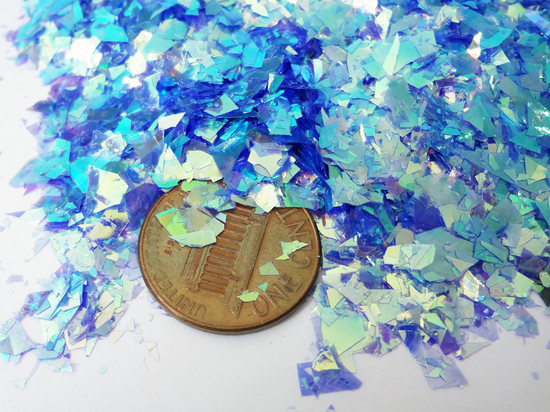 Iridescent Blue Mylar Flakes with Purple Undertones