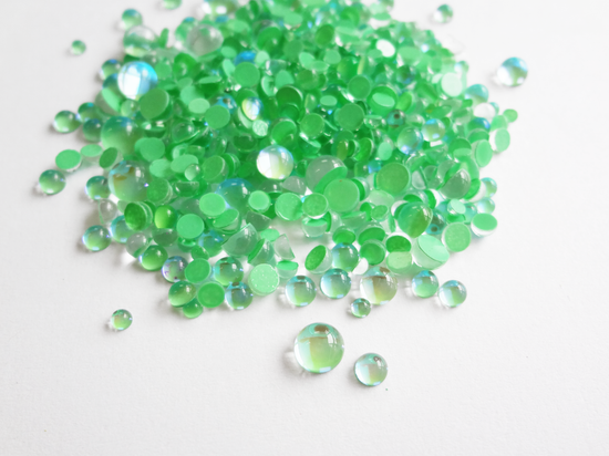 Load image into Gallery viewer, Iridescent Green Glass Bubble Effect Flatbacks, 1mm to 5mm Mixed Sizes
