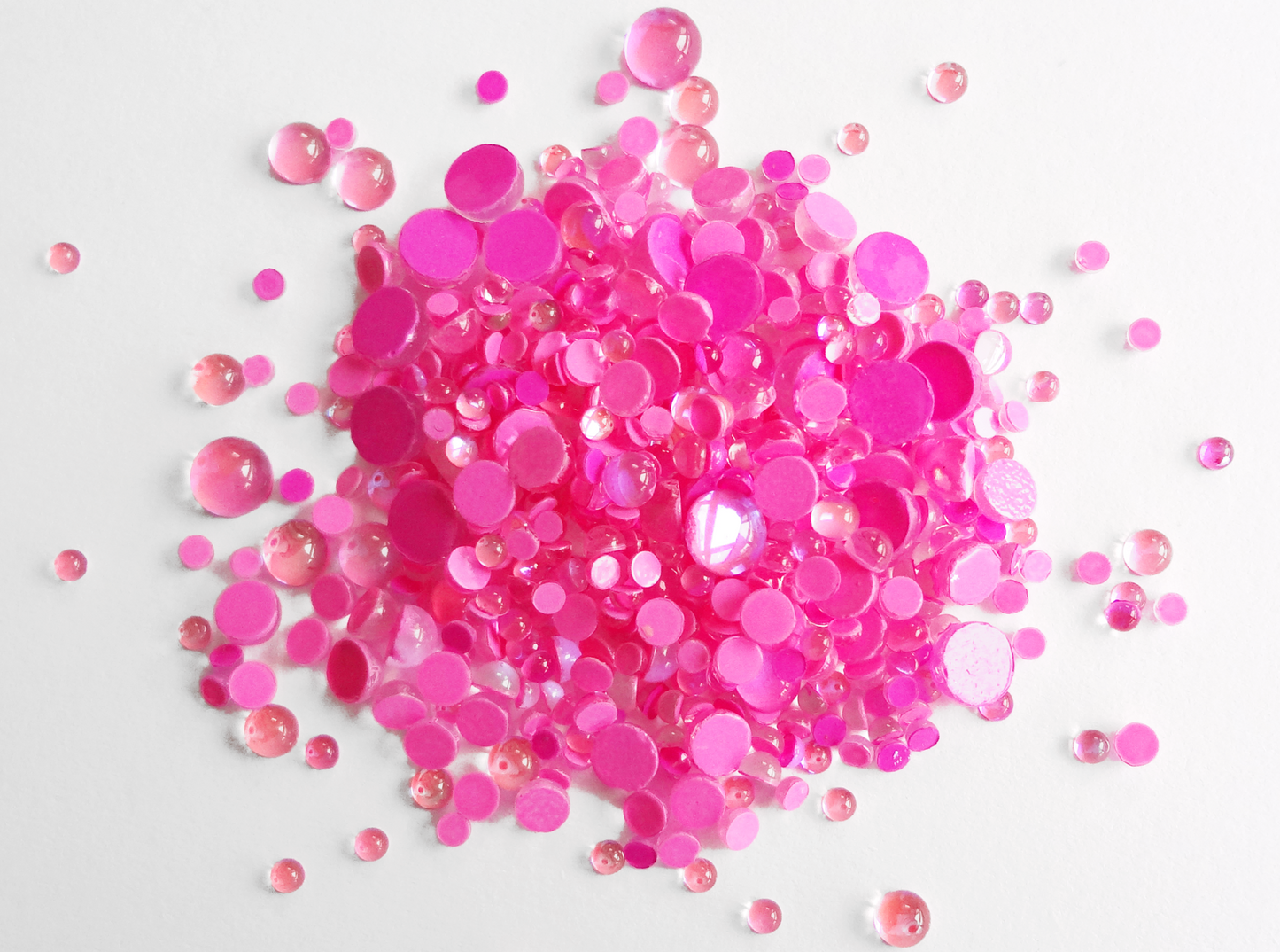 Iridescent Hot Pink Glass Bubble Effect Flatbacks, 1mm to 5mm Mixed Sizes