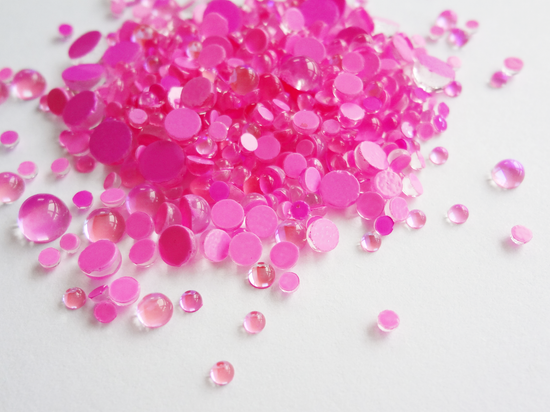 Iridescent Hot Pink Glass Bubble Effect Flatbacks, 1mm to 5mm Mixed Sizes